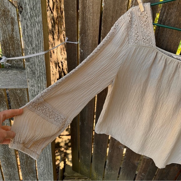 Soft Surroundings Sand Dune Asilah Crochet Lace Peasant Blouse Sz L - Picture 2 of 12